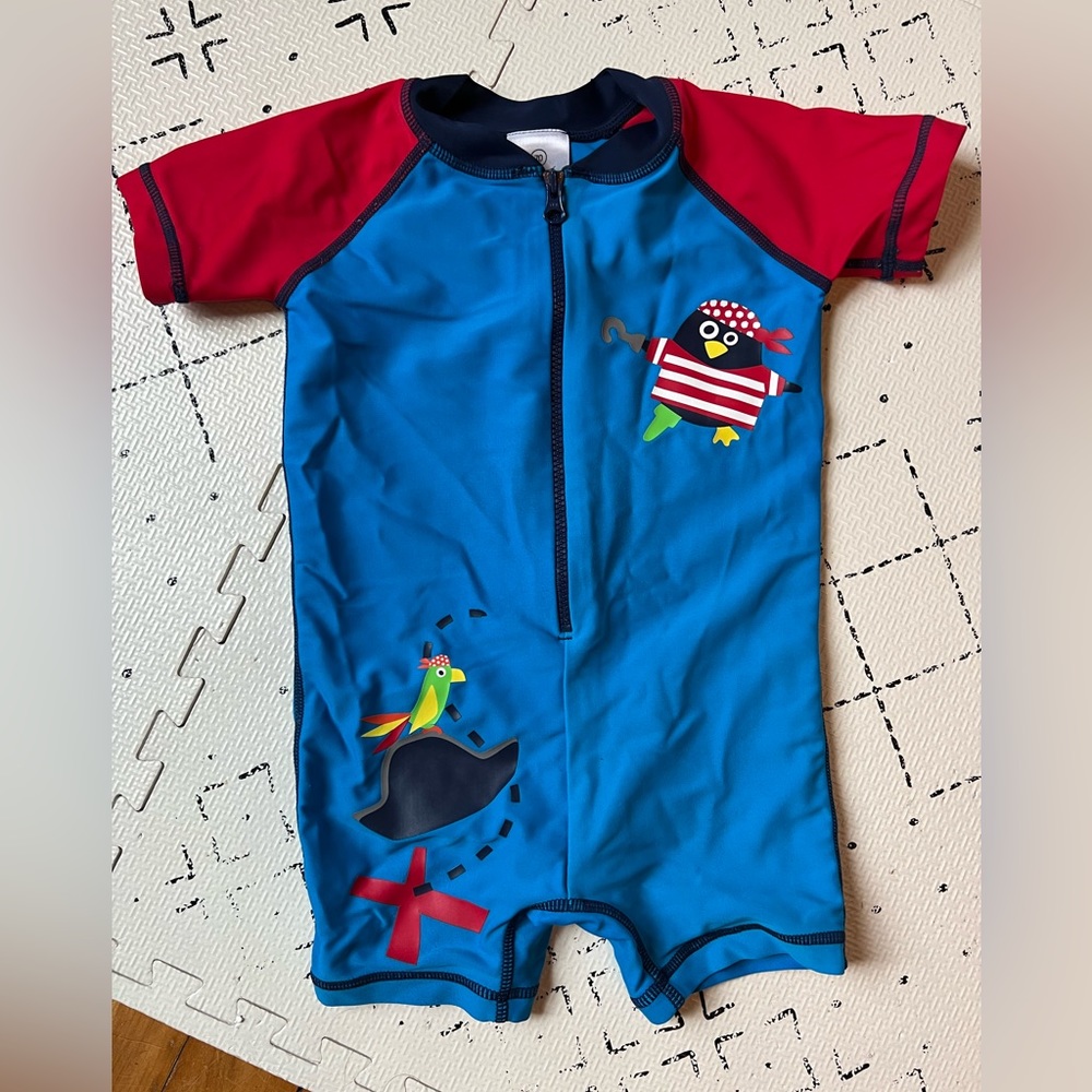 Hanna Andersson Blue Pirate Swimsuit rash guard size 12-18 mo.